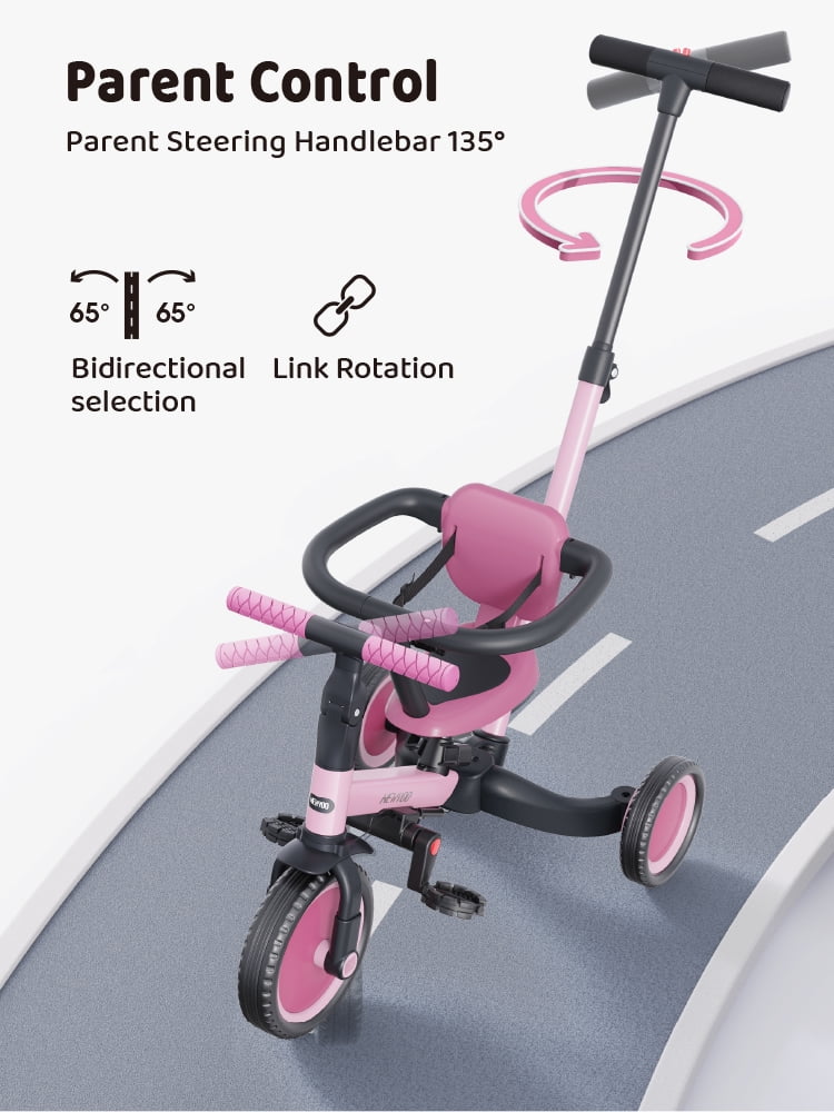 Newyoo TR008 5 - in - 1 Toddler Tricycle with Push Handle, Converts to Balance Bike for 1 - 3 Year Old, Khaki