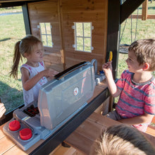 Load image into Gallery viewer, Backyard Discovery Canyon Creek Cedar Wood Swing Set with Wave Slide, Clubhouse, Play Kitchen, Picnic Area, Swings and Rock Wall