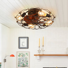 Load image into Gallery viewer, Industrial Cage Ceiling Fan - Low - Profile 7 - Blade Fan with Remote &amp; Light - Modern Rustic Cooling for Small Spaces