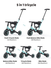 Load image into Gallery viewer, Newyoo TR008 5 - in - 1 Toddler Tricycle with Push Handle, Converts to Balance Bike for 1 - 3 Year Old, Khaki