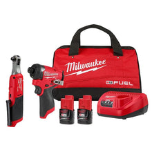 Load image into Gallery viewer, M12 FUEL 12V Lithium - Ion Cordless 3/8 In. Ratchet and 1/4 In. Impact Driver Kit (2 - Tool) W/Batteries, Charger &amp; Bag