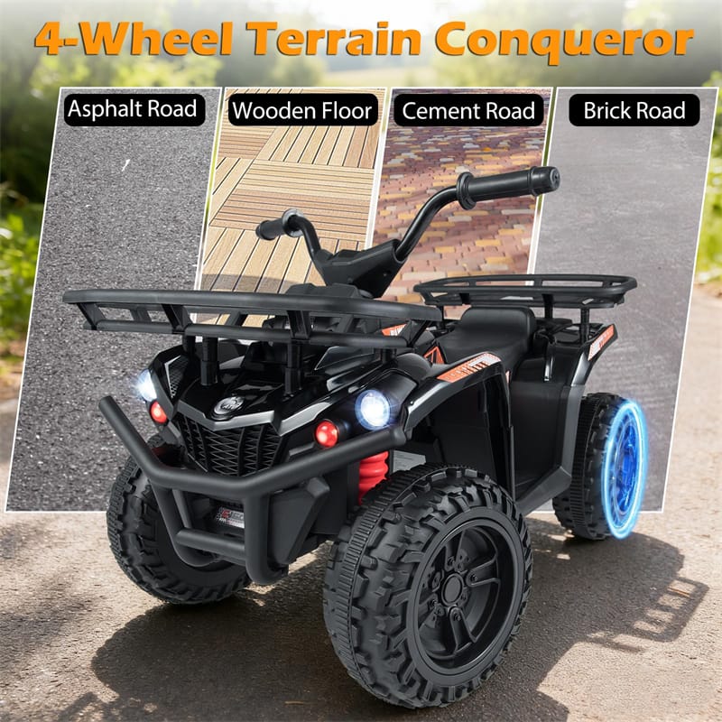 24V Kids ATV Ride On Quad, Electric 4 Wheeler Toy with 5Mph Max Speed, LED Headlights, Music, Front & Rear Storage for Boys Girls