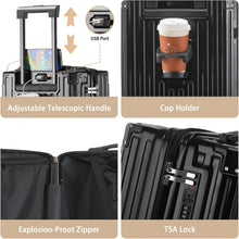 Load image into Gallery viewer, 20 in Carry on Luggage with Cup Holder &amp; USB Port, Airline Approved TSA - Locked Luggage, Lightweight PC Material Travel Suitcase
