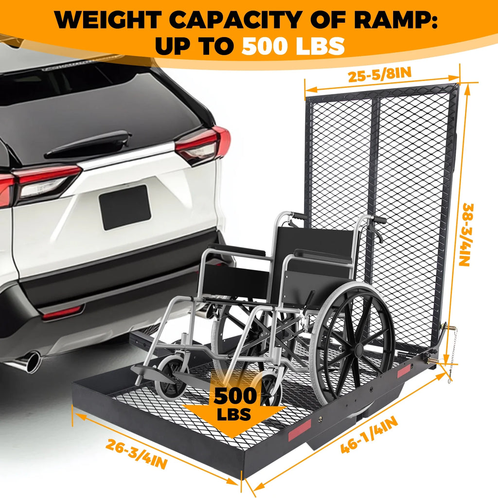 HECASA Hitch Mounted Cargo Carrier Mobility Scooter and Wheelchair Carrier Rack with Loading Ramp Luggage Basket Disability Medical Lift Rack