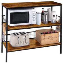 Load image into Gallery viewer, Behost 3-Tier Rolling Cart Microwave Stand with 10 Hooks, Coffee Bar Kitchen Storage Rack Organizer, Rustic Brown