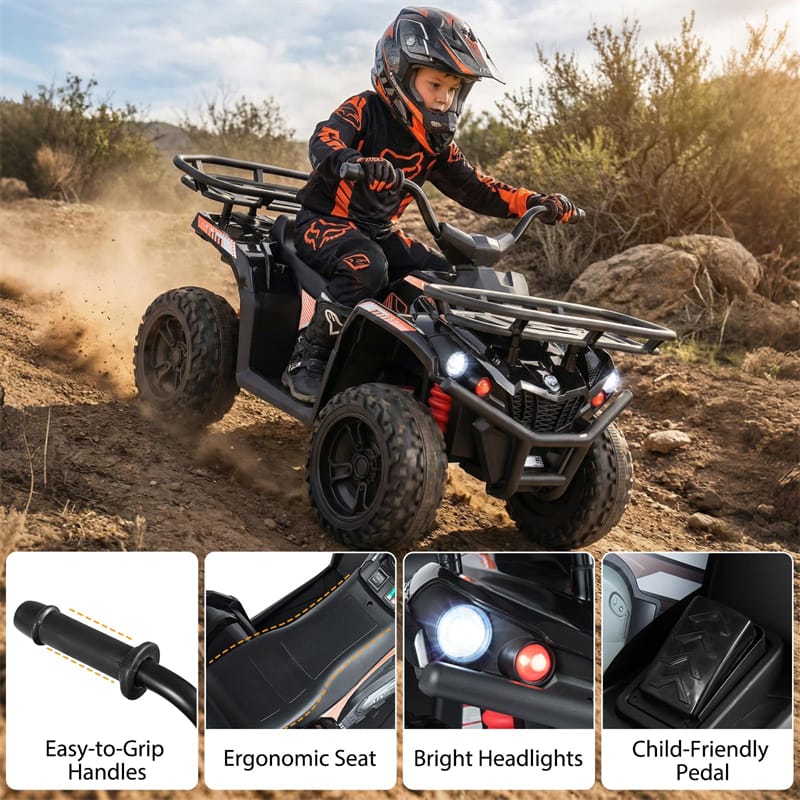 24V Kids ATV Ride On Quad, Electric 4 Wheeler Toy with 5Mph Max Speed, LED Headlights, Music, Front & Rear Storage for Boys Girls
