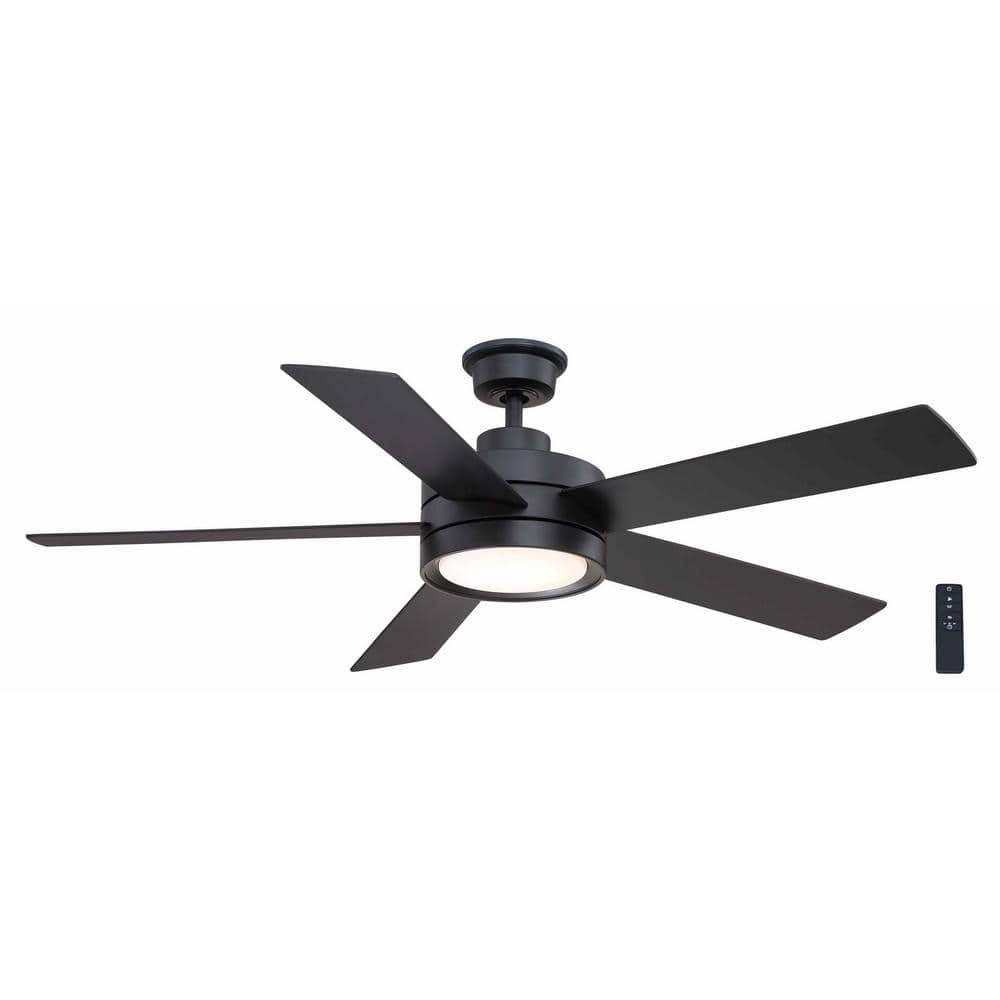 Baxtan 56 in. LED Matte Black Ceiling Fan with Light and Remote Control