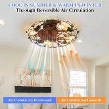 Load image into Gallery viewer, Industrial Cage Ceiling Fan - Low - Profile 7 - Blade Fan with Remote &amp; Light - Modern Rustic Cooling for Small Spaces
