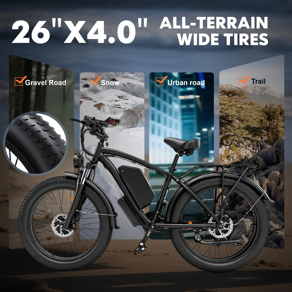 Electric Fat Tire Bike for Adults, 6000W Dual Motor Ebike, Max 50MPH 26"x4.0 Off - Road Mountain Electric Bicycle, 60V 25AH, UL2849