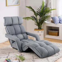 Load image into Gallery viewer, 6 - Position Adjustable Floor Sofa Bed, Folding Lazy Sofa Chaise Lounger Recliner with Armrests &amp; Footrests for Living Room, Bedroom &amp; Gaming